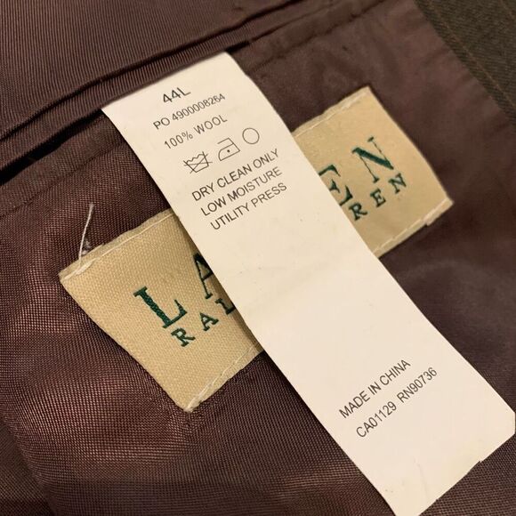 Lauren Ralph Lauren Sz 44L 100% wool stripe 2 button suit blazer jacket brown - Picture 5 of 10